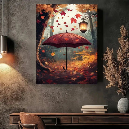 Beautiful Autumn Rain Forest Pathway Painting 40x60cm Metal Print Ready to Hang