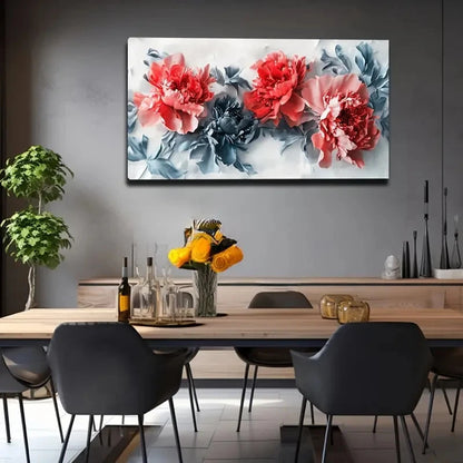 Vibrant Red & Blue Flowers Wall Art canvas office home room framed 120x60cm