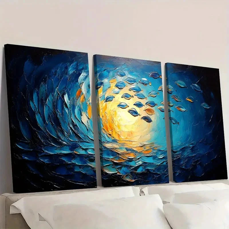 3pcs Abstract School of Fish SD    Wall Art Set Canvas Framed 50x70cm - High Quality Print 100% Australian Made Wall Canvas Ready to Hang - Bella Home Decor