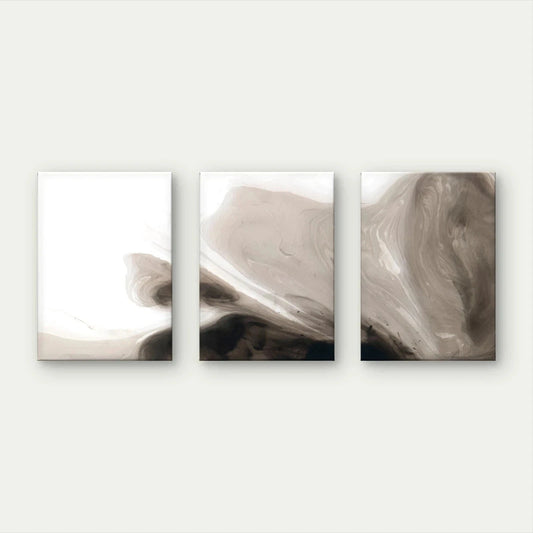 3pcs Neutral Fluid Marble and Liquid Beige Wall Art Set Canvas Framed 40x60cm - High Quality Print 100% Australian Made Wall Canvas Ready to Hang