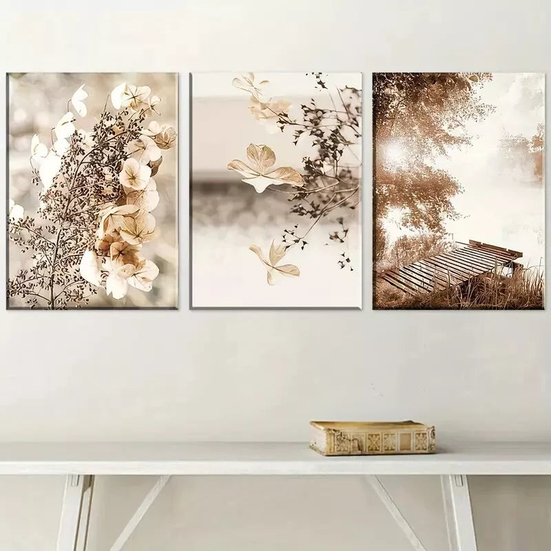 3pcsArtNatural Leaf Deep Autumn Landscape Art Set Canvas Framed 50x70cm - High Quality Print 100% Australian Made Wall Canvas Ready to Hang