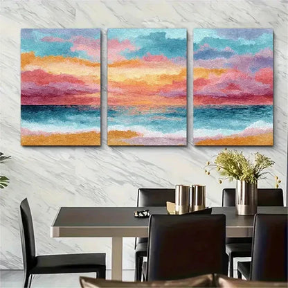 3pcs Pastel Ocean Seascape Orange Wall Art Canvas Unframed - High Quality Print 100% Australian Made Wall Canvas