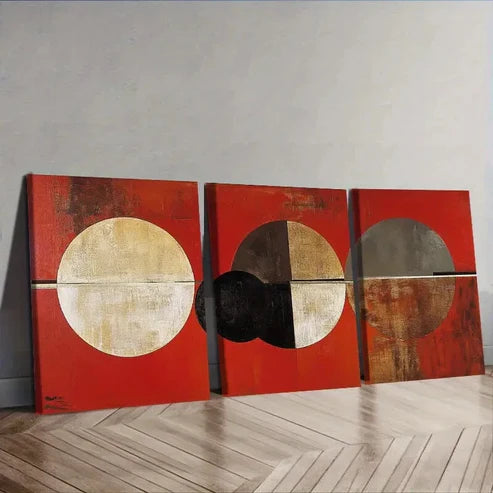 3pcs Abstract art painting of circles and rings Wall Art Set Canvas Unframed - High Quality Print 100% Australian Made Wall Canvas - Bella Home Decor