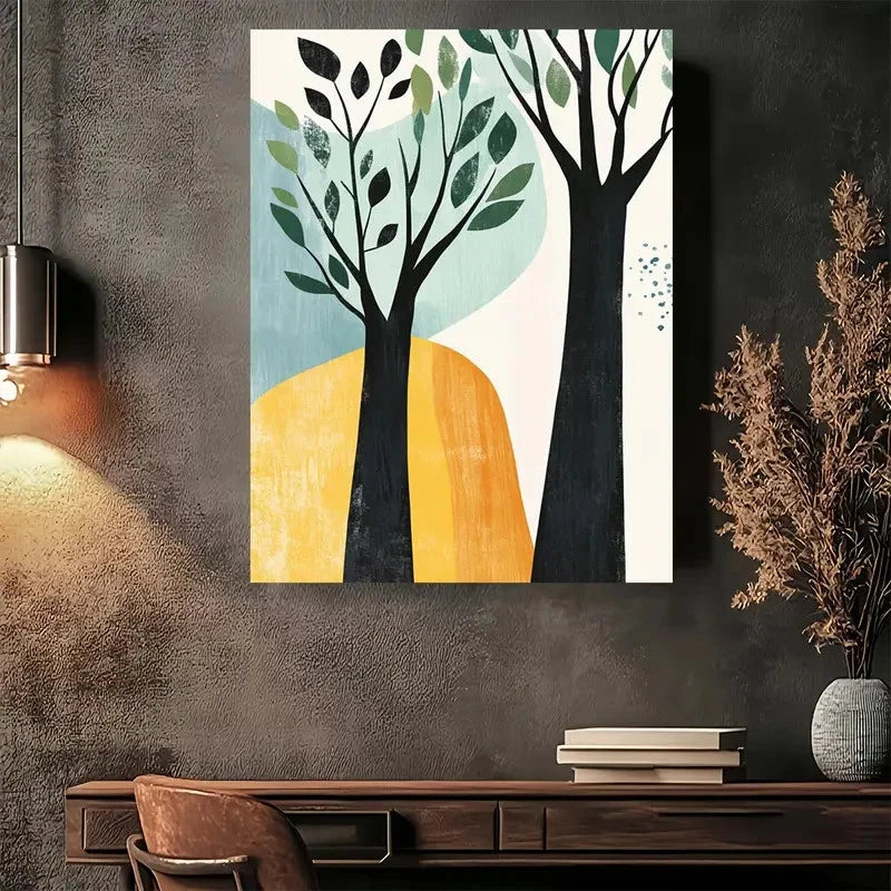 Beautiful Abstract Tree Modern Vintage Painting 40x60cm Metal Print Ready to Hang - Bella Home Decor