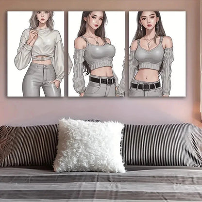 3pcs Modern Lady Abstract Painting Wall Art Set Canvas Framed 40x60cm - High Quality Print 100% Australian Made Wall Canvas Ready to Hang