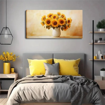 Painting with Sunflowers Wall Art canvas office home room framed 120x60cm - Bella Home Decor