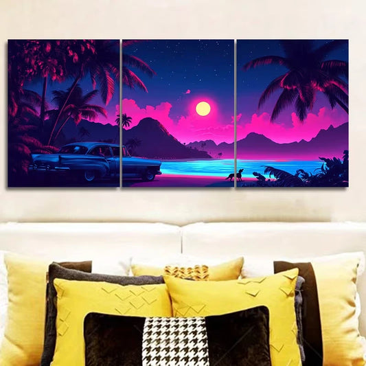 3pcs Miami Beach Metal Print Ready to Hang Art