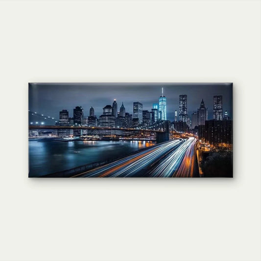 Midnight City Light Trails Wall Art Canvas Office Home Room Framed 120x60cm