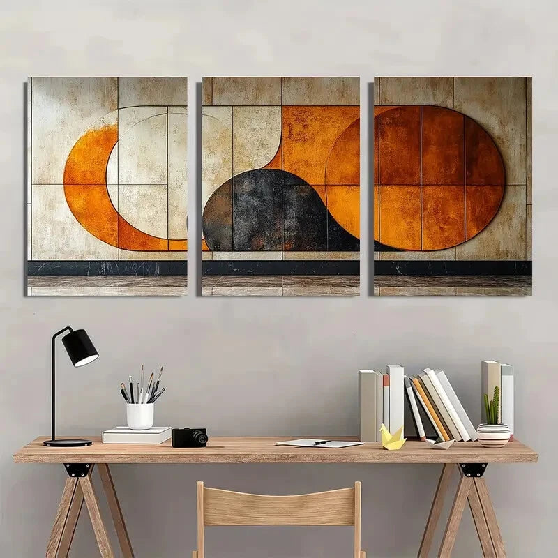 3pcs Brown & Orange Dot Collage Design Metal Print Ready to Hang Art - Bella Home Decor