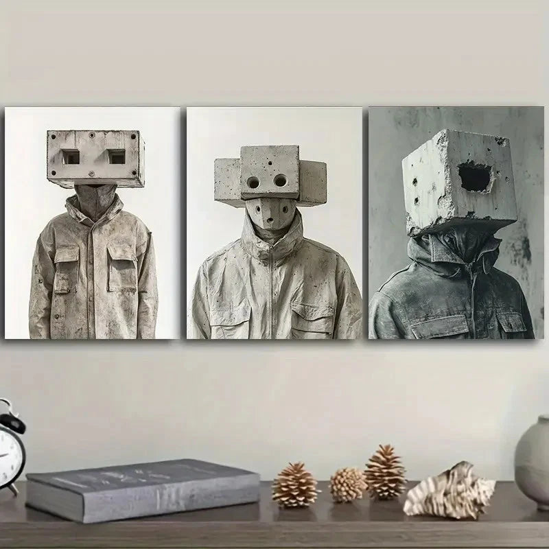 3pcs Cement man Wall Art Set Canvas Framed 60x90cm - High Quality Print 100% Australian Made Wall Canvas Ready to Hang - Bella Home Decor