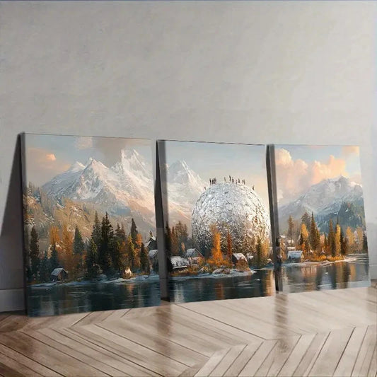 3pcs Snow-capped island (2) Wall Art Set Canvas Framed 40x60cm - High Quality Print 100% Australian Made Wall Canvas Ready to Hang