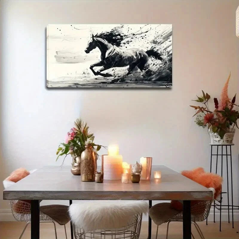 Black & White Horse Perfect Wall Art Canvas Office Home Room Framed 120x60cm - Bella Home Decor