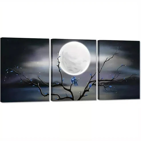 3pcs Creative Elegant Full Moon Love Birds Wall Art Canvas Unframed - High Quality Print 100% Australian Made Wall Canvas