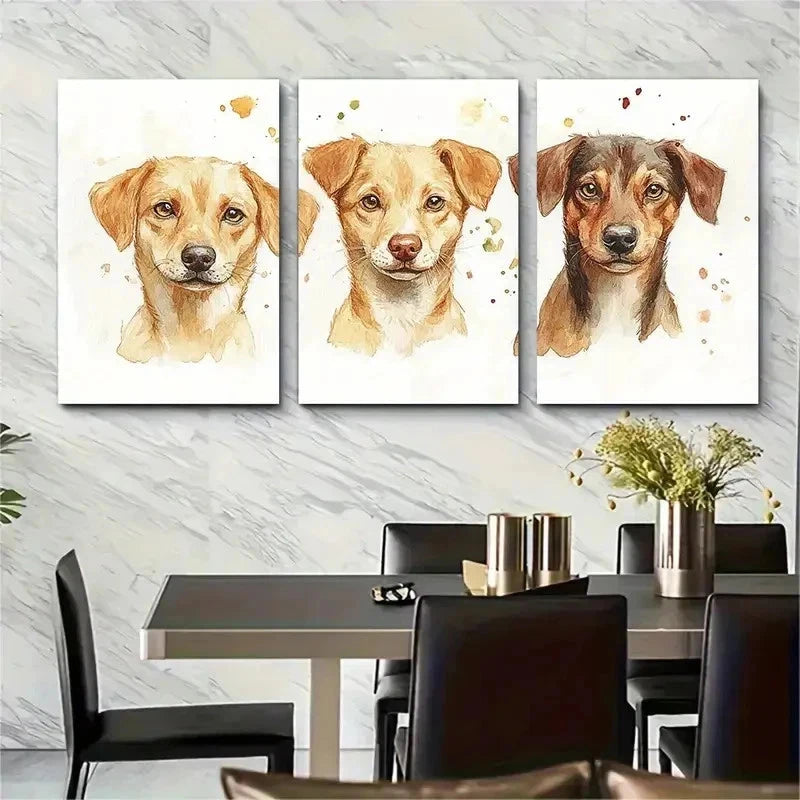 3pcs Custom Dog Drawing, Memorial Gift Perfect Wall Art Set Canvas Framed 50x70cm - High Quality Print 100% Australian Made Wall Canvas Ready to Hang - Bella Home Decor