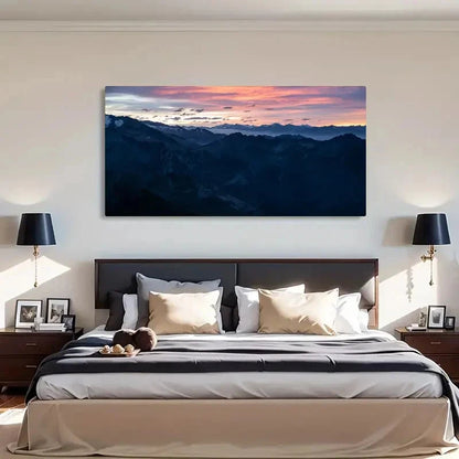 Sunset Over Snow-Capped Peaks Wall Art Canvas Office Home Room Framed 120x60cm