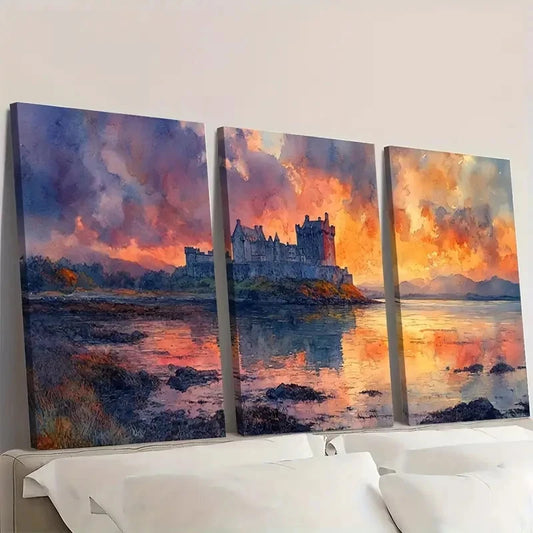3pcs Dungaire Castle & Galway Bay GB Wall Art Set Canvas Framed 50x70cm - High Quality Print 100% Australian Made Wall Canvas Ready to Hang