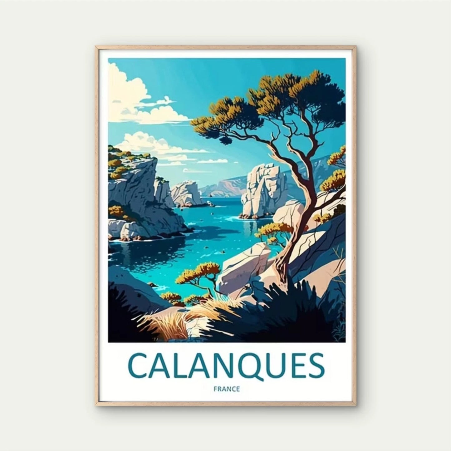 Vibrant Calanques France Landscape Blue Waters Travel Poster Print Wall Art