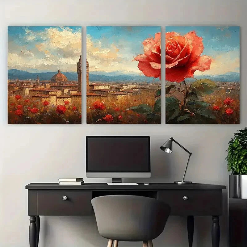 3pcs Florence Rose Italy Cityscape Tuscany Travel Metal Print Ready to Hang Art - Bella Home Decor