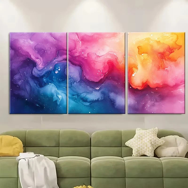 3pcs Vibrant Abstract Watercolor Metal Print Ready to Hang Art - Bella Home Decor