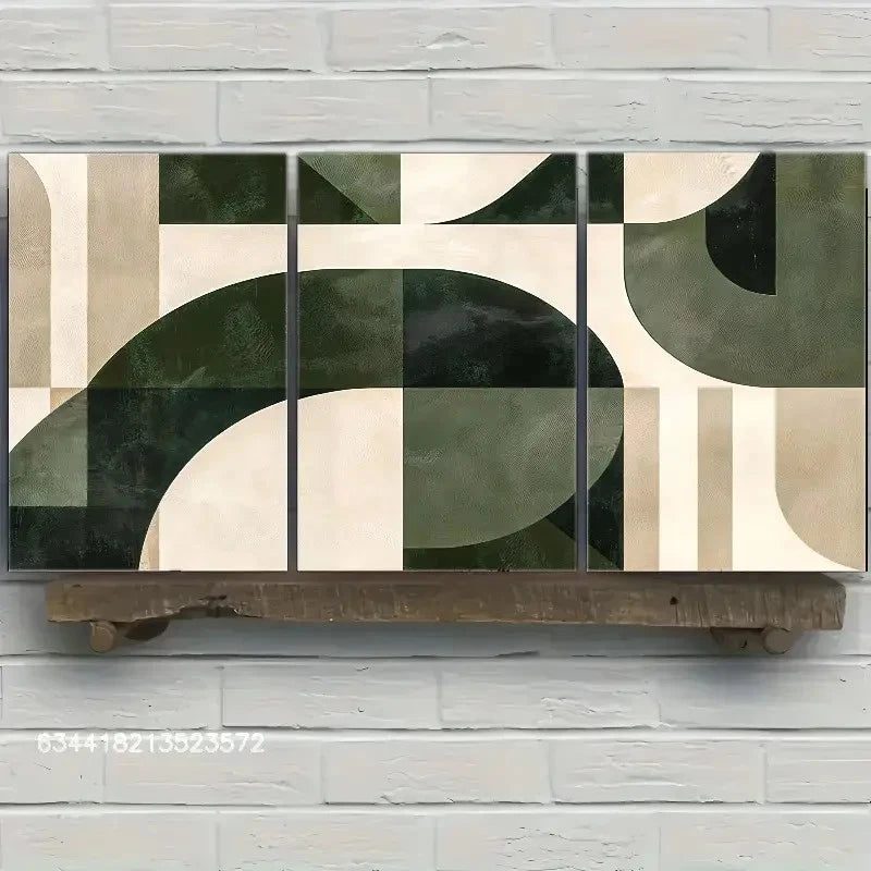 3pcs Abstract Green and White wall art Posters Metal Print Ready to Hang Art - Bella Home Decor