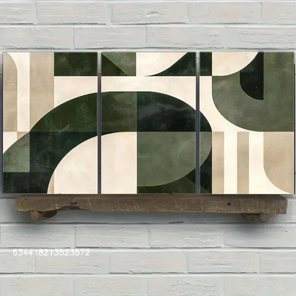3pcs Abstract Green and White wall art Posters Metal Print Ready to Hang Art - Bella Home Decor