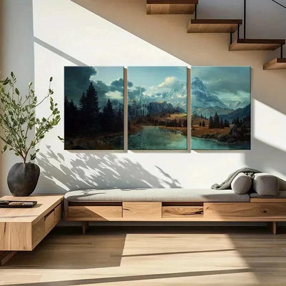 3pcs Mountains Forests and Castle Wall Art Set Canvas Framed 50x70cm - High Quality Print 100% Australian Made Wall Canvas Ready to Hang