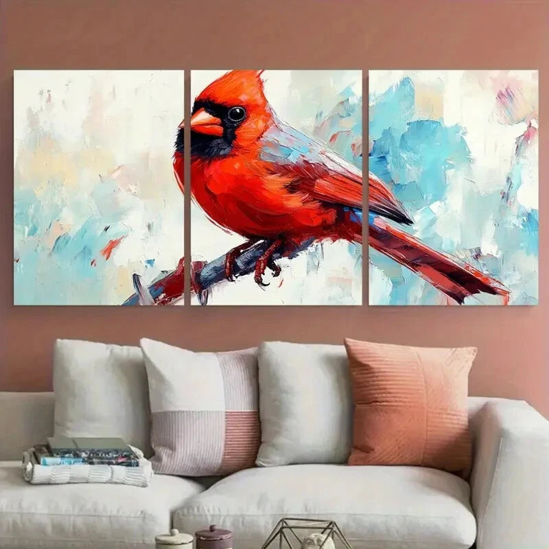 3pcs Vibrant Red Cardinal with Abstract Background Metal Print Ready to Hang Art - Bella Home Decor
