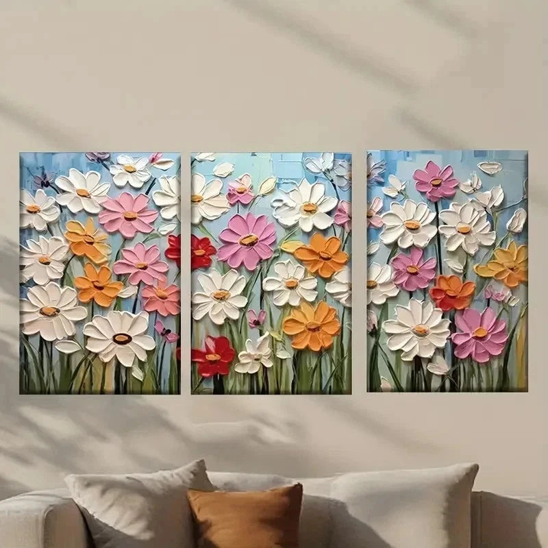 3pcs White Pink & Yellow Flowers Wall Art Set Canvas Framed 50x70cm - High Quality Print 100% Australian Made Wall Canvas Ready to Hang