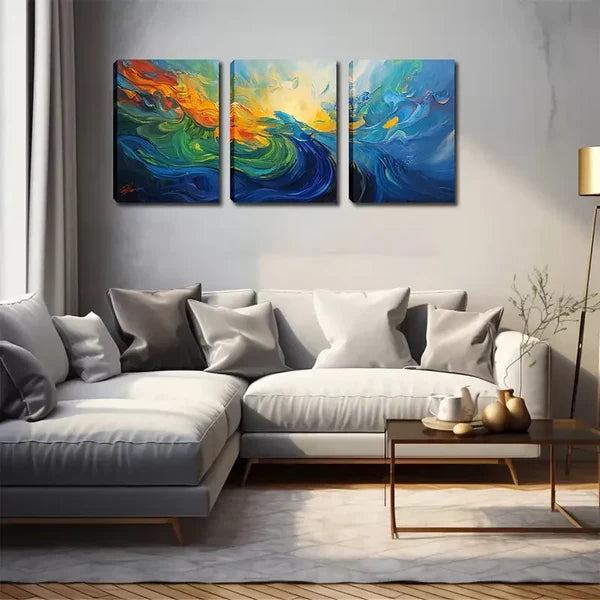 3pcs Abstract Sea Water Wall Art Set Canvas Framed 60x90cm - High Quality Print 100% Australian Made Wall Ca - Bella Home Decor