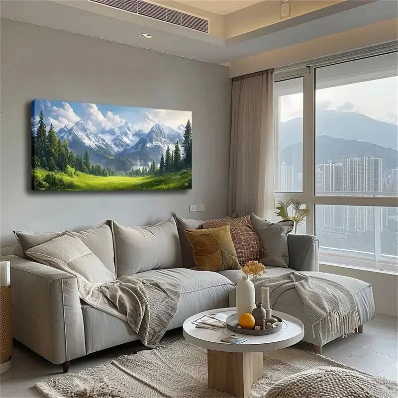 Trees & Rolling Hills Nordic Wall Art Canvas Office Home Room Framed 120x60cm - Bella Home Decor