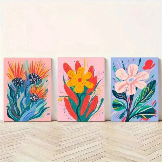 3pc srotea Flower, Color Splash Wall Art Set Canvas Framed 40x60cm - High Quality Print 100% Australian Made Wall Canvas Ready to Hang