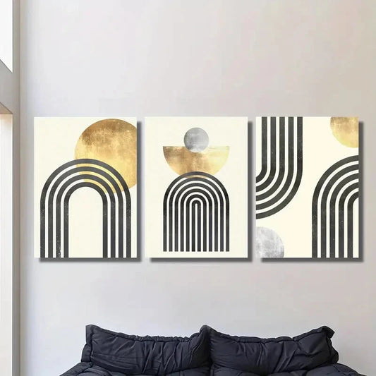 3pcs Modern Geometric Abstract Line Art Metal Print Ready to Hang Art