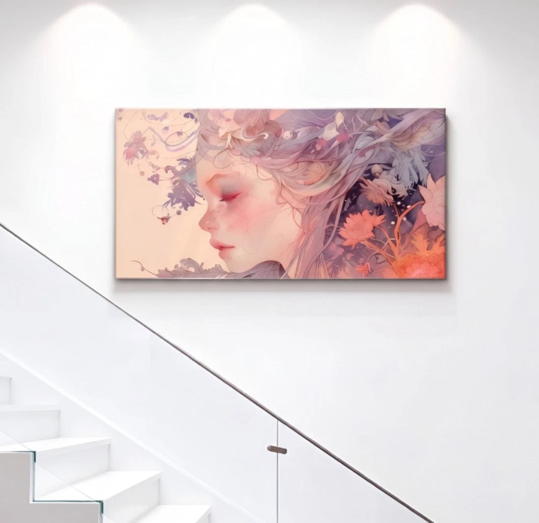 Ethereal Woman with Floral Hair Wall Art Canvas Office Home Framed 120x60cm