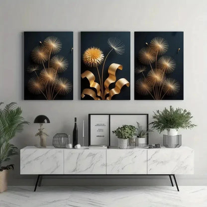 3pcs Dandelion, Golden Leaves  Wall Art Set Canvas Framed 60x90cm - High Quality Print 100% Australian Made Wall Canvas Ready to Hang - Bella Home Decor