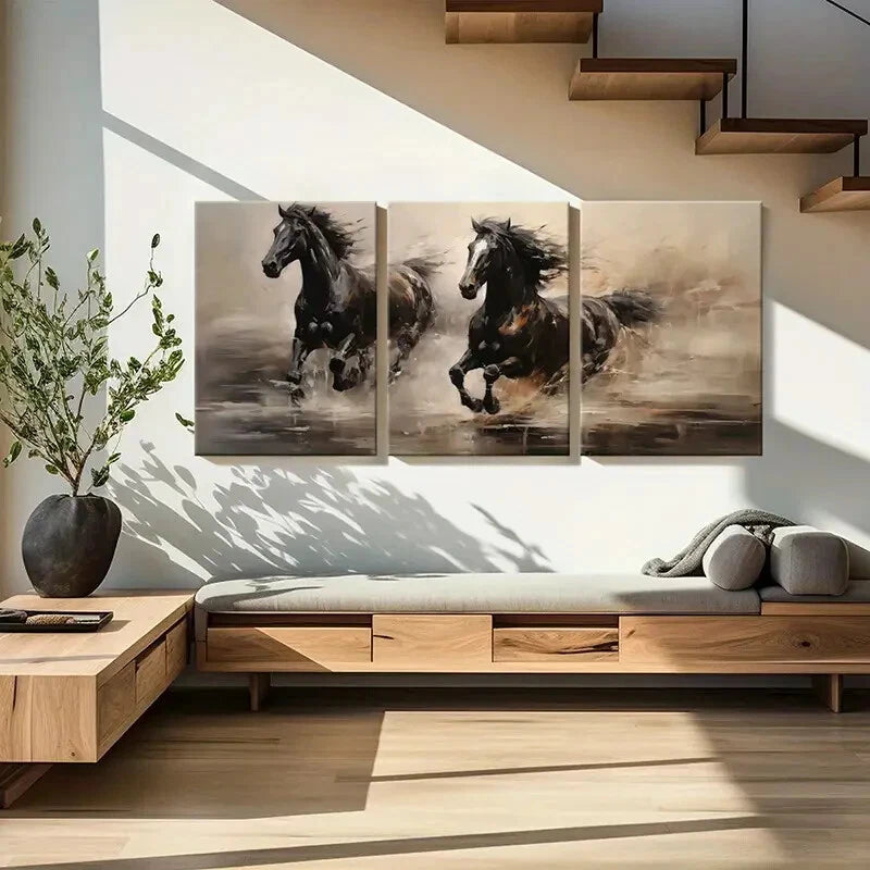 3pcs Running Horse Animal Artistic Painting Metal Print Ready to Hang Art - Bella Home Decor