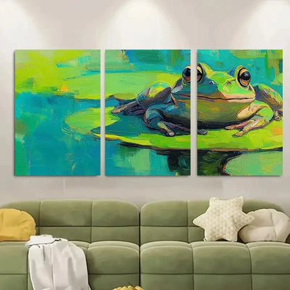 3pcs Frog Resting On Lily Pad In Pond Metal Print Ready to Hang Art - Bella Home Decor