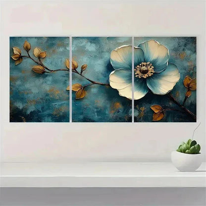 3pcs Jade Flower Perfect Blue Wall Art Set Canvas Unframed - High Quality Print 100% Australian Made Wall Canvas