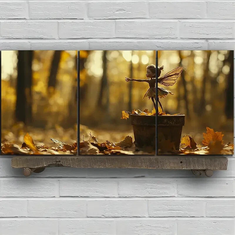 3pcs The Leaf Girl Dancing Forest Metal Print Ready to Hang Art - Bella Home Decor