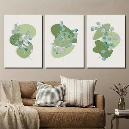 3pcs Abstract Geometric Shapes Botanical Leaves Wall Art Set Canvas Unframed - High Quality Print 100% Australian Made Wall Canvas - Bella Home Decor