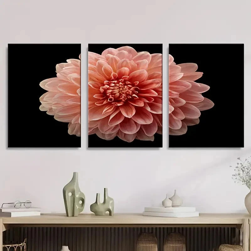 3pcs peachy pink dahlia flower Wall Art Set Canvas Framed 60x90cm - High Quality Print 100% Australian Made Wall Canvas Ready to Hang