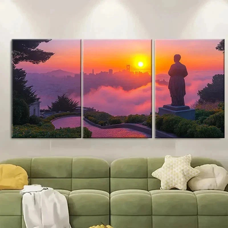 3pcs Street Sunrise DT  Wall Art Set Canvas Framed 40x60cm - High Quality Print 100% Australian Made Wall Canvas Ready to Hang
