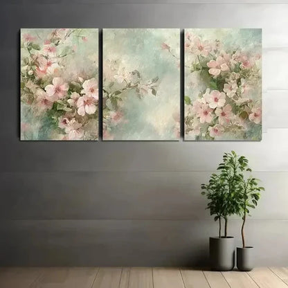 3pcs Vintage Floral Wallpaper Pastel Pink Wall Art Canvas Unframed - High Quality Print 100% Australian Made Wall Canvas