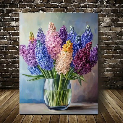 Beautiful Vibrant Hyacinths in Glass Vase Painting 40x60cm Metal Print Ready to Hang - Bella Home Decor