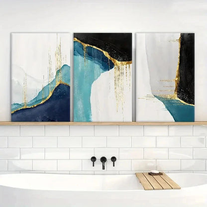 3pcs Mountain Peak Black Gray Blue Ocean Metal Print Ready to Hang Art - Bella Home Decor