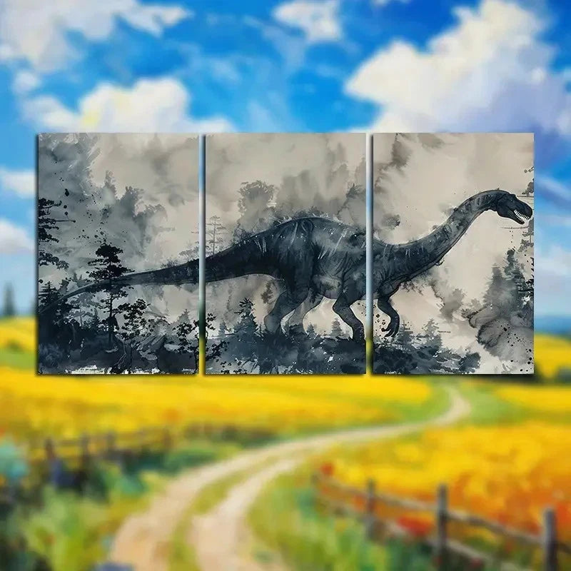3pcs Dinosaur Triptych Prehistoric Theme Metal Print Ready to Hang Art - Bella Home Decor