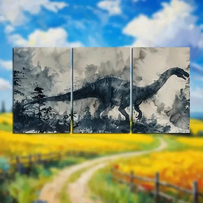 3pcs Dinosaur Triptych Prehistoric Theme Metal Print Ready to Hang Art - Bella Home Decor