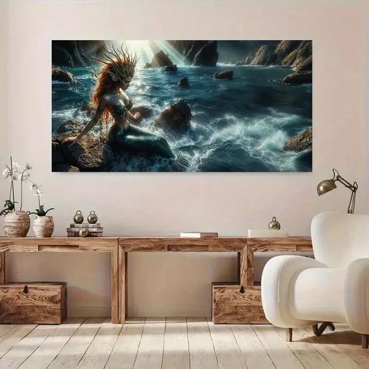 Mermaid Queen Oceanic Mythical Wall Art Canvas Office Home Room Framed 120x60cm