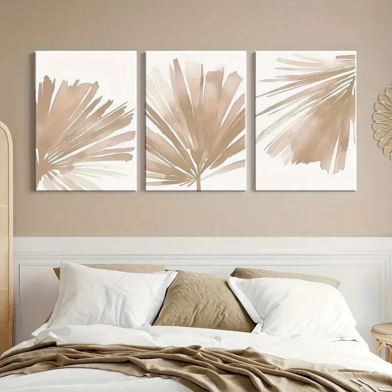 3pcs Bohemian Botanical Neutral Palm Leaf Metal Print Ready to Hang Art