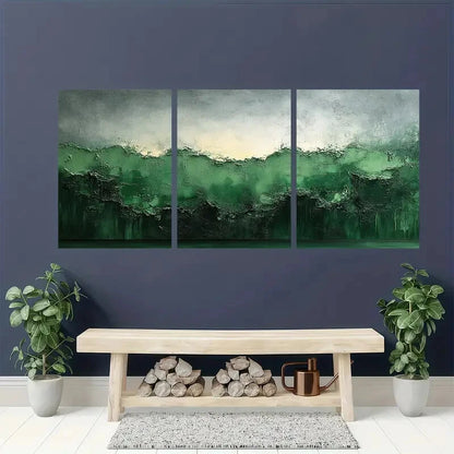 3pcs Green and Gray Abstract Textured Wabi Sabi Metal Print Ready to Hang Art - Bella Home Decor
