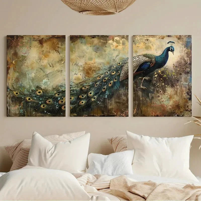 3pcs Decorative Abstract Peacock Design Metal Print Ready to Hang Art - Bella Home Decor
